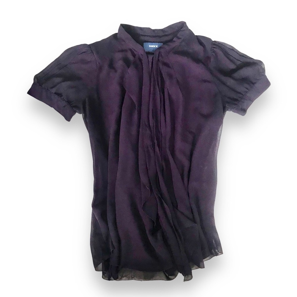 Mexx Purple Front Tie Layered Semi-Sheer Short Sleeve Blouse